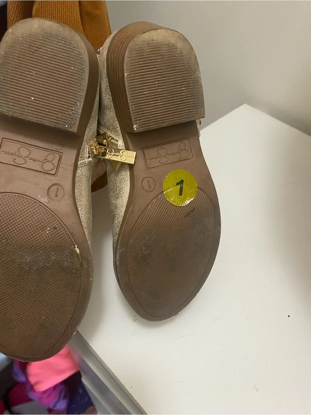 Little girls Jessica Simpson  Metallic Gold Ankle Boots with Decorative Harness